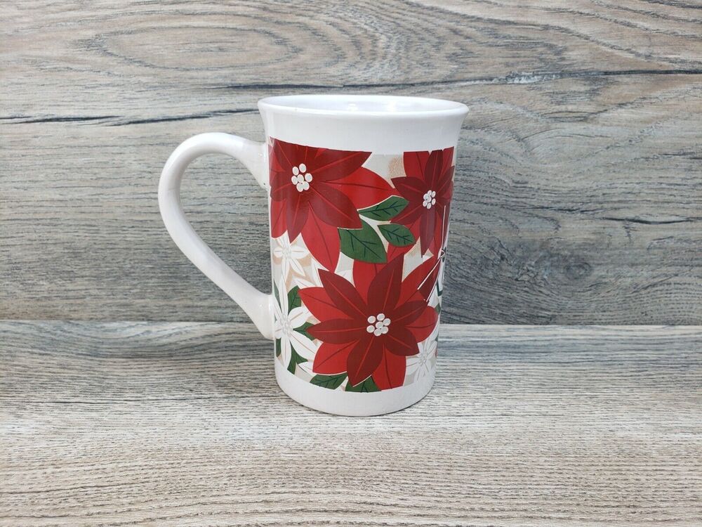 Royal Norfolk Poinsettia Merry Christmas Coffee Mug 10 oz Holiday Floral